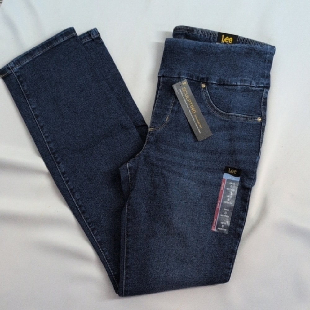 Lee Womens Blue Stretch, Sculpt, Mid-rise Slim Fit Jeans